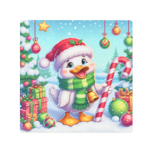 Cute Colorful Christmas duck Metal Print