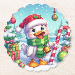Cute Colorful Christmas duck Paper Coaster