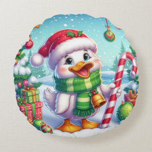 Cute Colorful Christmas duck Round Pillow