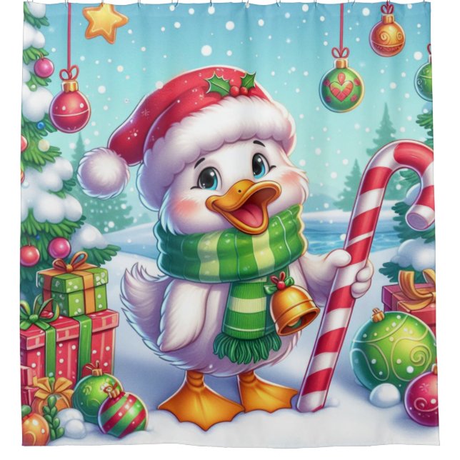 Cute Colorful Christmas duck Shower Curtain (Front)