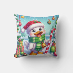 Cute Colorful Christmas duck Throw Pillow