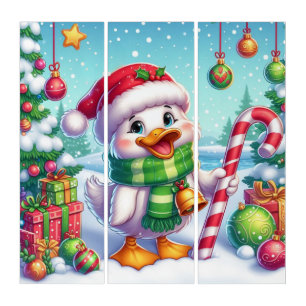 Cute Colorful Christmas duck Triptych