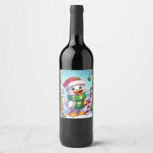Cute Colorful Christmas duck Wine Label