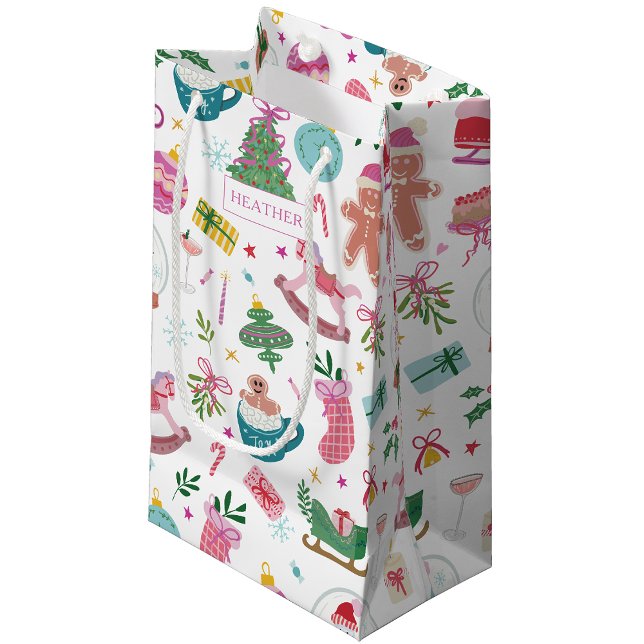 Cute Colorful Christmas Gift Bag (Fun Christmas Doodles Gift Bag to match your Holiday Stationery Collection — by Painted Paperie)