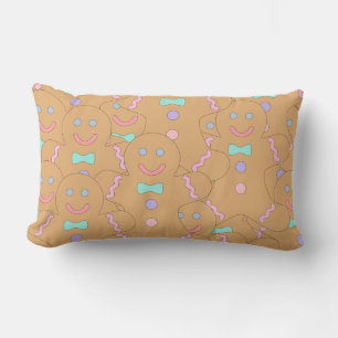 Cute Colorful Christmas Gingerbread Man Pattern Lumbar Pillow