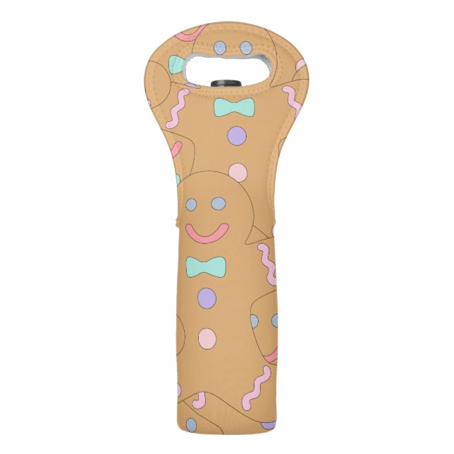 Cute Colorful Christmas Gingerbread Man Pattern Wine Bag (Front)