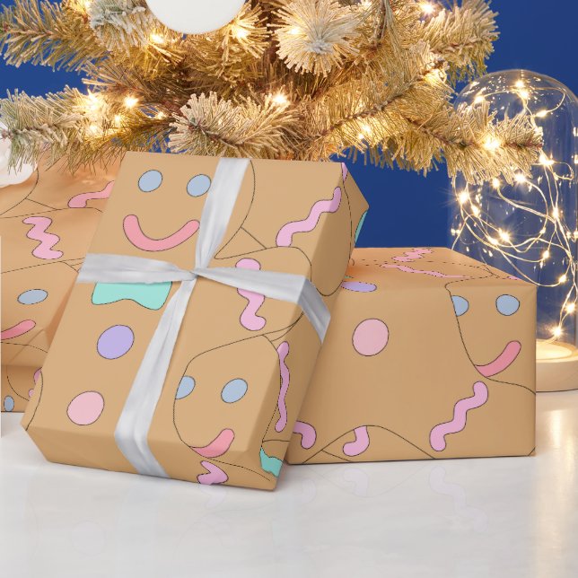 Cute Colorful Christmas Gingerbread Man Pattern Wrapping Paper (Holidays)
