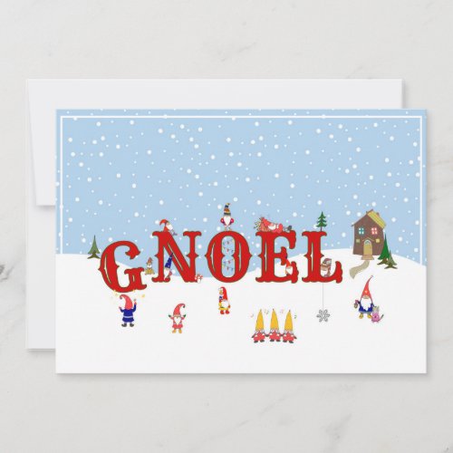 Cute Colorful Christmas Gnomes G_Noel Typography Holiday Card