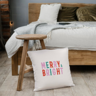 Cute Colorful Christmas Holiday Decor Merry Bright Throw Pillow