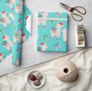 Cute Colorful Christmas Holiday Llama Kids Pattern Wrapping Paper