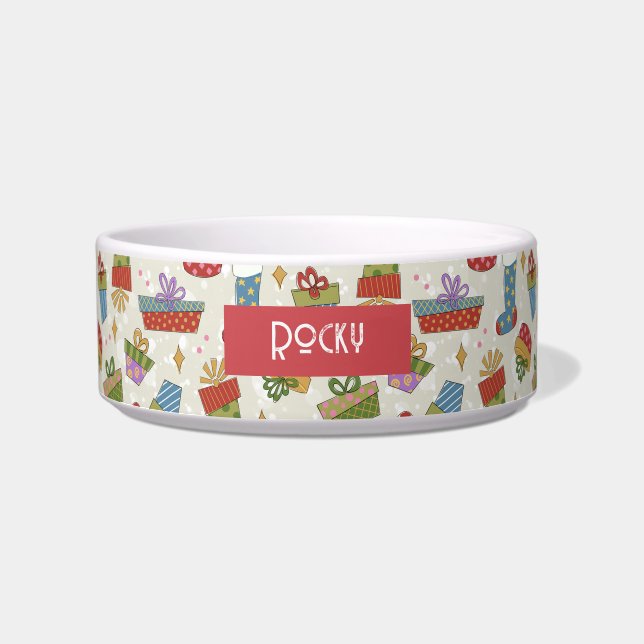 Cute Colorful Christmas Presents Pet Bowl (Front)