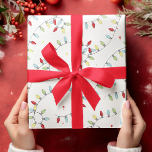 Cute Colorful Christmas String Lights Wrapping Paper