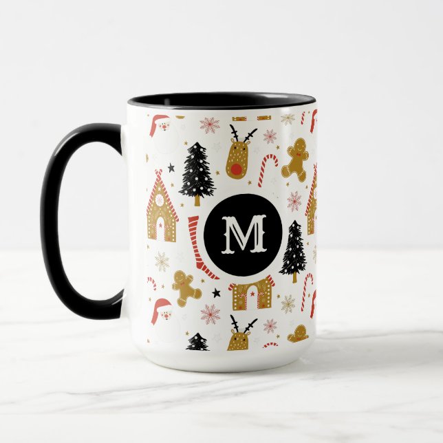Cute Colorful Christmas Symbols Pattern Mug (Left)