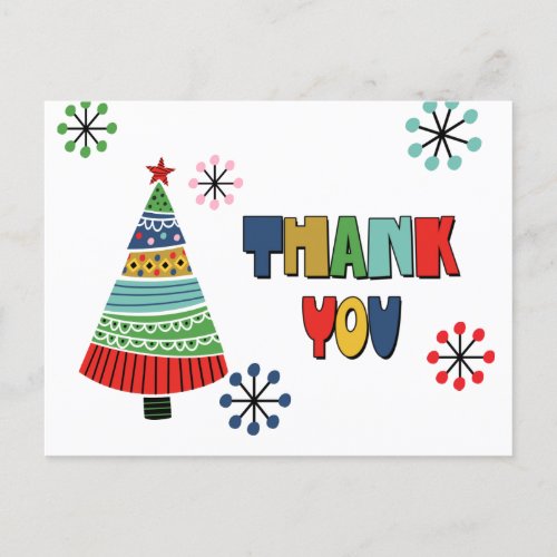 Cute Colorful Christmas Thank You Postcard