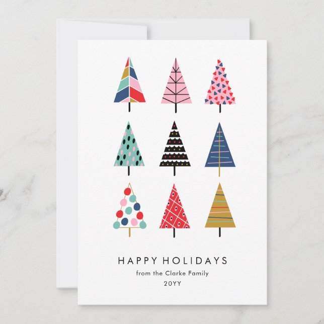 Cute Colorful Christmas Trees Collection Holiday Card (Front)