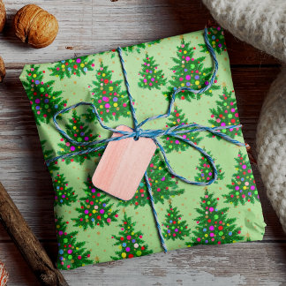 Cute colorful Christmas trees green Wrapping Paper