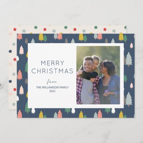 Cute Colorful Christmas Trees Modern Custom Photo  Holiday Card