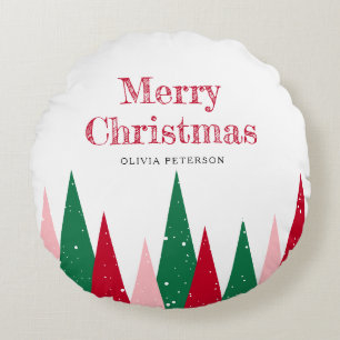 Cute Colorful Christmas Trees Modern Decor Round Pillow