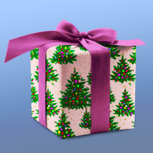 Cute colorful Christmas trees rose pink Wrapping Paper