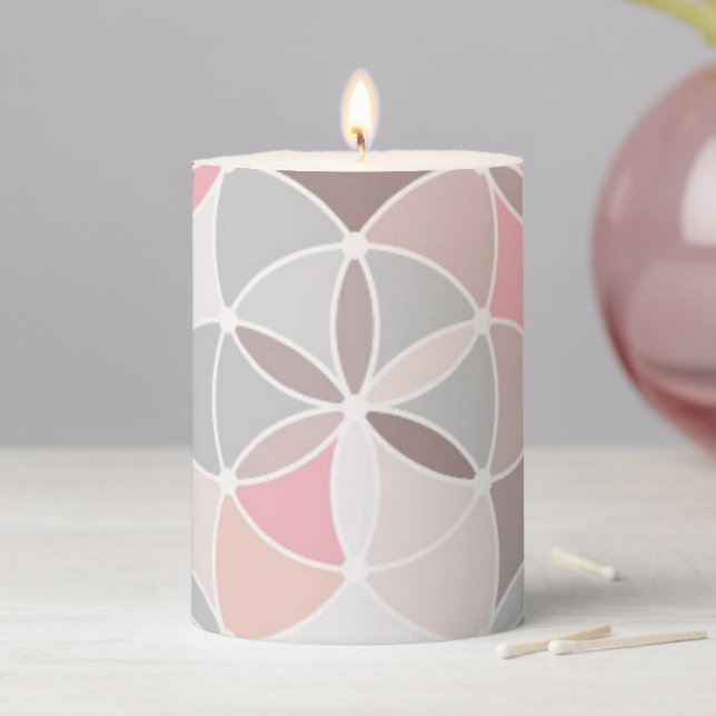 Cute Colorful Circle Geometric Floral Pattern Pillar Candle (In Situ)