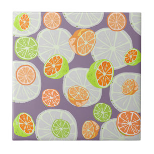 Cute colorful citrus l Purple Ceramic Tile