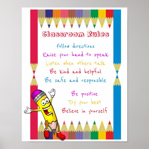 Cute  Colorful Classroom Rules for Kids School Poster