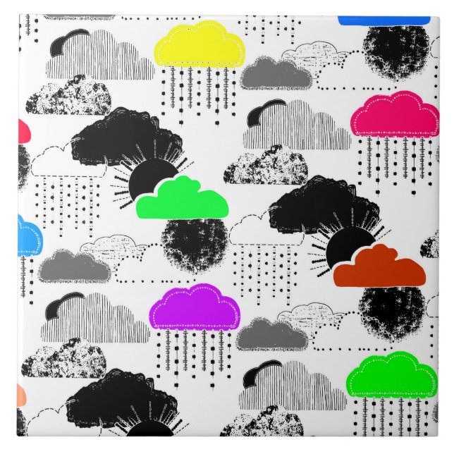 Cute colorful clouds patterns ceramic tile (Front)