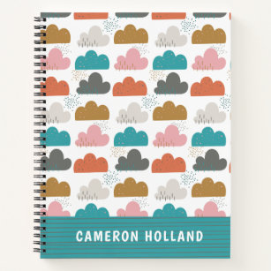 Cute Colorful Clouds Personalized Pink Turquoise Notebook