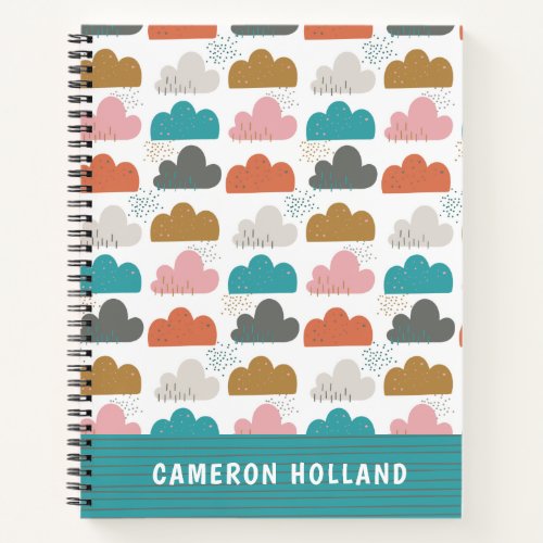 Cute Colorful Clouds Personalized Pink Turquoise Notebook