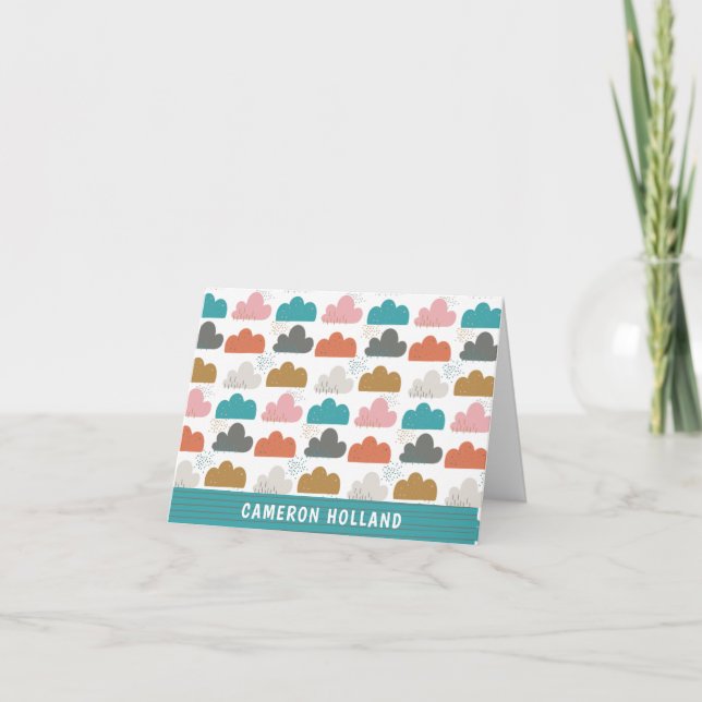Cute Colorful Clouds Personalized Stationery Note Card (Front)