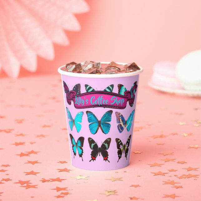 Cute Colorful Coffee Butterfly Shop Paper cup (Insitu)