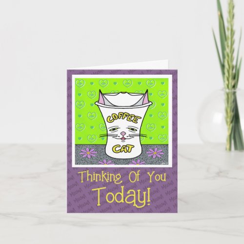 Cute Colorful Coffee Cat Thinking Of You Card