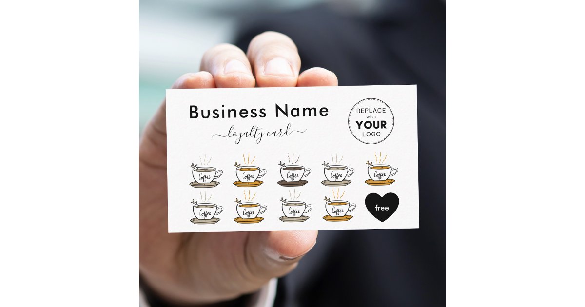 Cute Colorful Coffee Cup Drink Add Your Logo Heart Loyalty Card | Zazzle