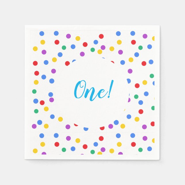 Cute Colorful Confetti Dots 1st Birthday Napkins (Front)
