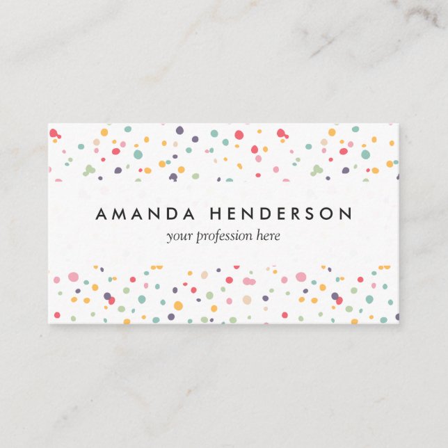Cute Colorful Confetti Dots Pattern Business Card (Front)