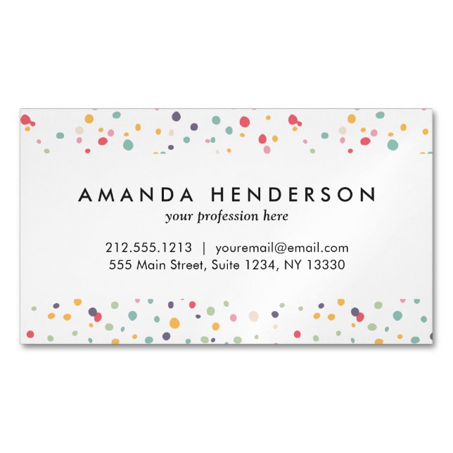Cute Colorful Confetti Dots Pattern Business Card Magnet (Front)
