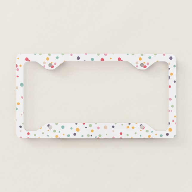 Cute Colorful Confetti Dots Pattern License Plate Frame (Front)