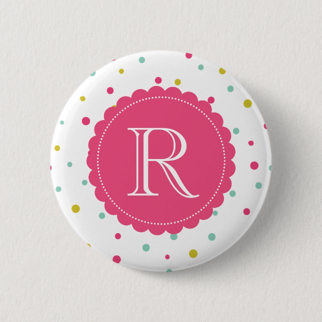 Cute Colorful Confetti Dots Pattern Monogram Button (Front)