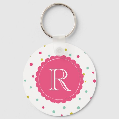 Cute Colorful Confetti Dots Pattern Monogram Keychain