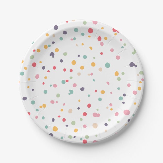 Cute Colorful Confetti Dots Pattern Paper Plates (Front)