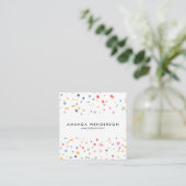 Cute Colorful Confetti Dots Pattern Square Business Card (Standing Front)