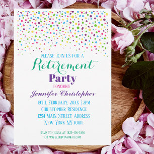 Cute Colorful Confetti Script retirement party Invitation