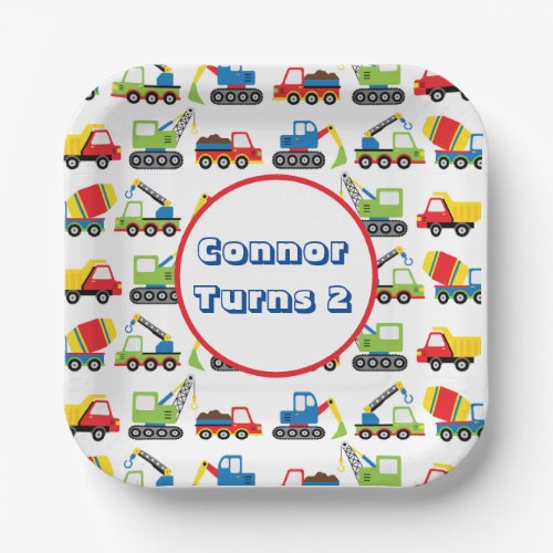 Cute Colorful Construction Vehicle Toy Cars  Party Paper Plates
