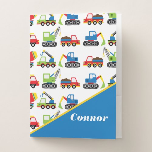 Cute Colorful Construction Vehicle Toy Cars  Pocket Folder