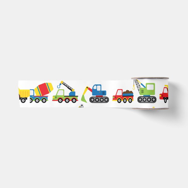 Cute Colorful Construction Vehicle Toy Cars Satin Ribbon (Front)