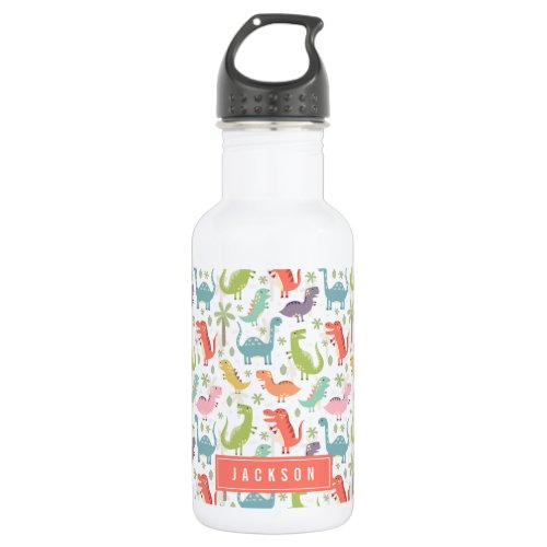 Cute  Colorful Coral Dinosaur Pattern Kids Stainless Steel Water Bottle