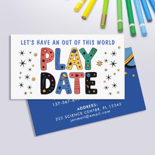 Cute Colorful Cosmic Playdate Planets Bold Typo Business Card