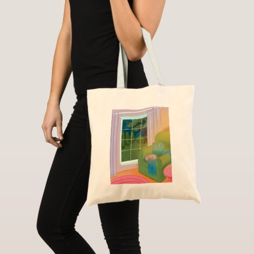 Cute Colorful Cozy Cat Illustrated Tote