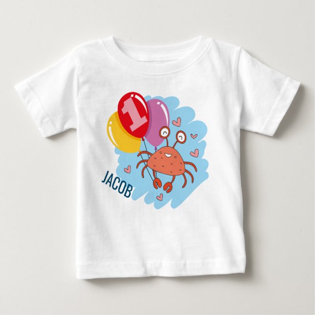 Cute Colorful Crab 1st Birthday Baby T-Shirt (Front)