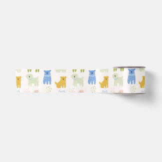 Cute Colorful Crayon Dogs Wrapping Paper Satin Ribbon